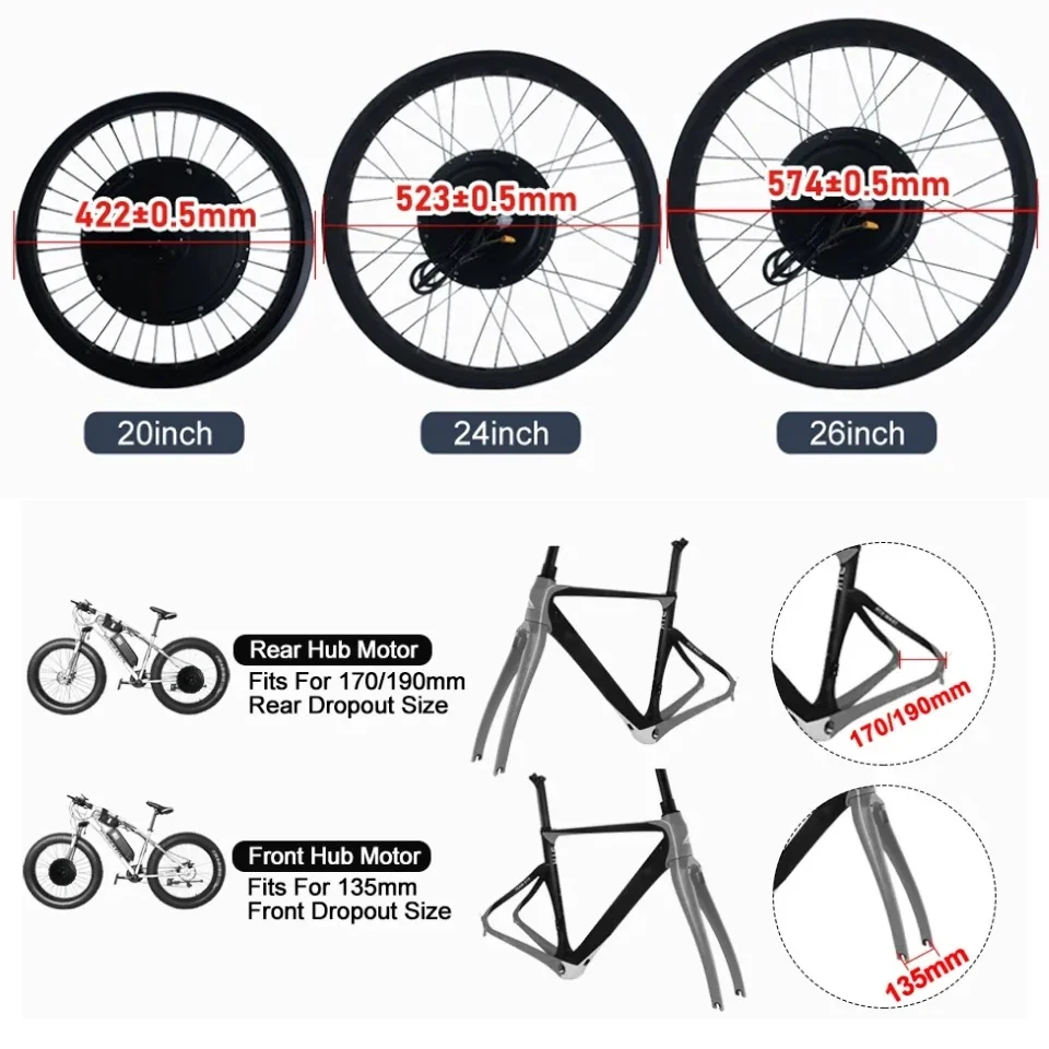72V 3000W電動自転車用スノーバイク変換キット、48V - Fat Tire Ebike Conversion Kit 2000W のレビューと価格